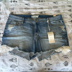 NWT denim shorts with crochet lace plus size 20